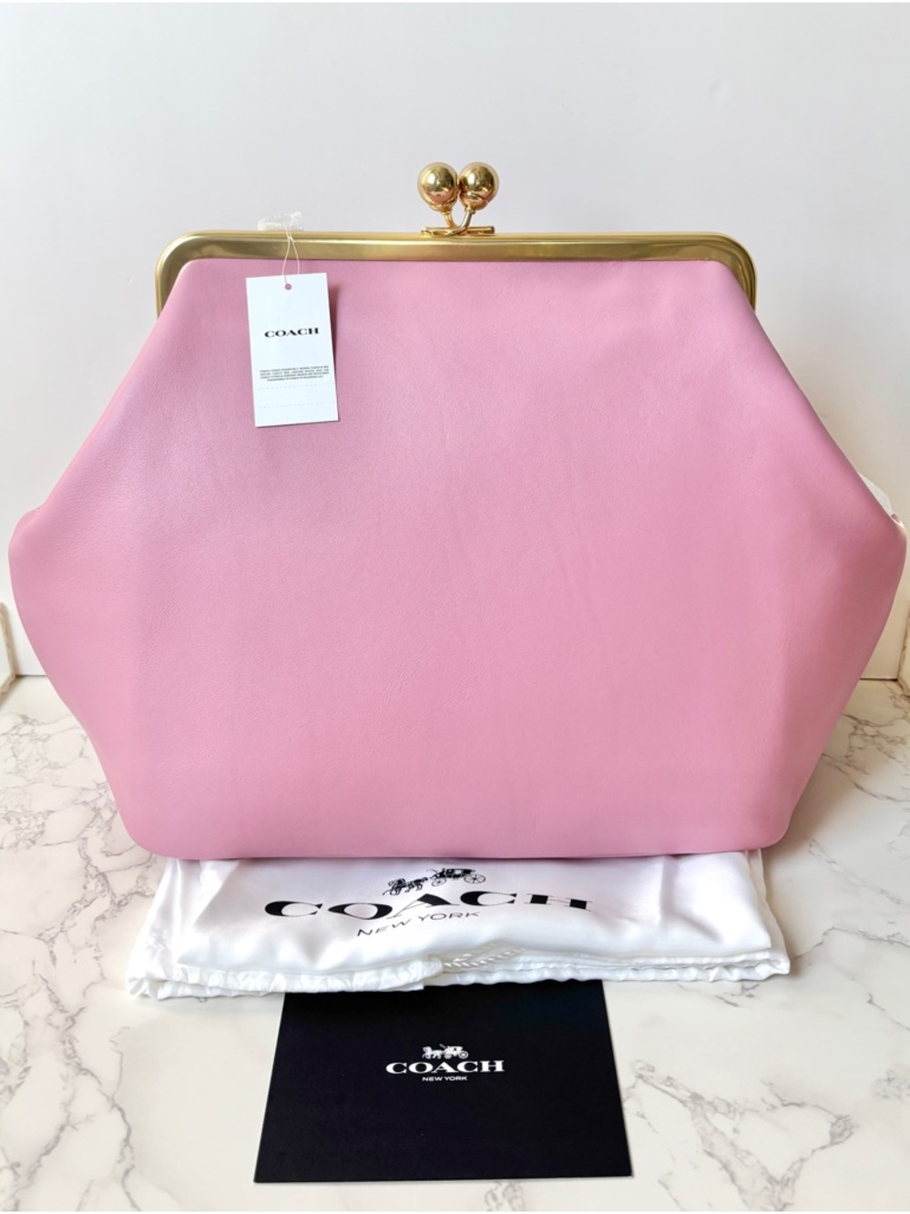 ❌SOLD❌ New Coach Kisslock Large Frame Bag Rose Pink Glovetanned Leather - Picture 2 of 16